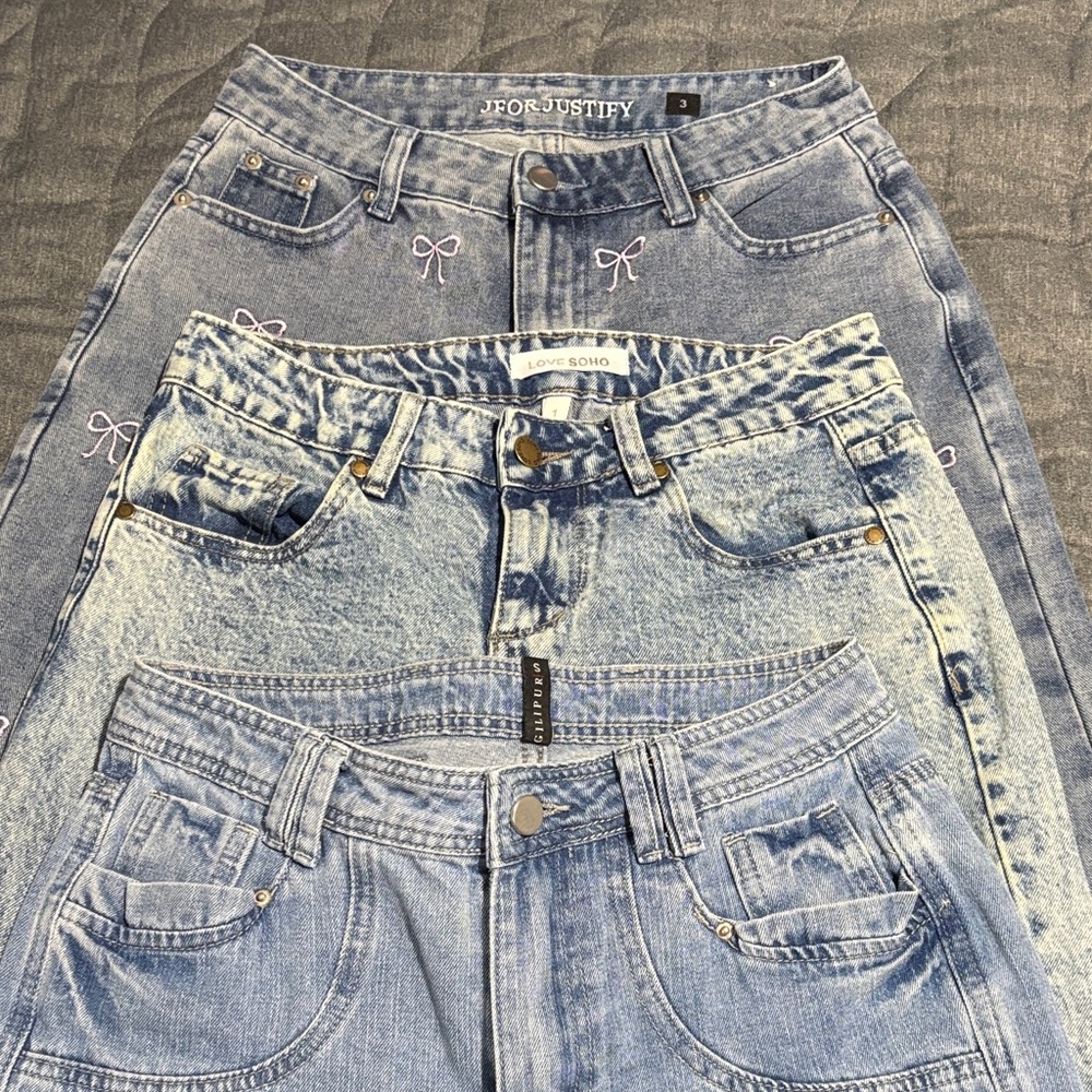 3 Pairs of Wide Leg Blue Jeans Women’s Teens